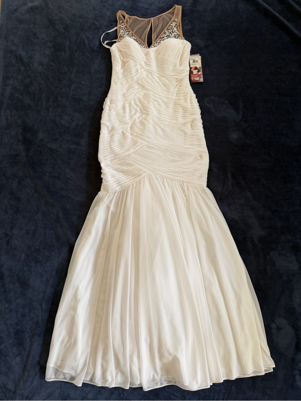 Adrianna Papell White Beaded Illusion Mermaid Gown Wedding Dress Red Carpet